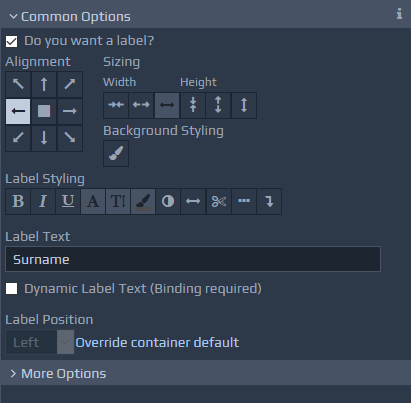 Screen-shot of Field Label options